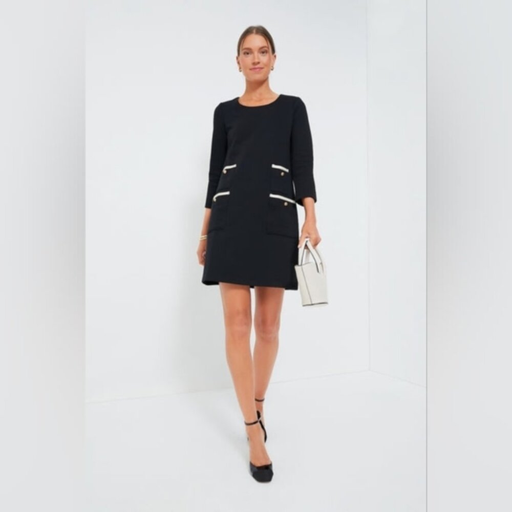 Nwt Tuckernuck Womens Black Francoise Mod Mini Long Sleeve Pocket Dress Size L